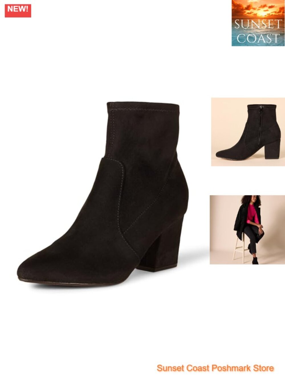 Women's Fitted Stretch Ankle Boots Pointed Toe Memory Foam Block Heel